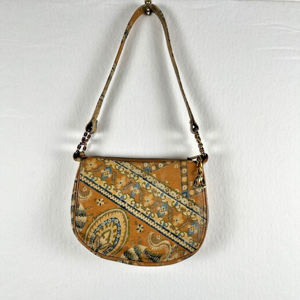 Vtg Morris Moskowitz Crescent Shoulder Bag Paisley Golden Ochre Tan 70s Charm
